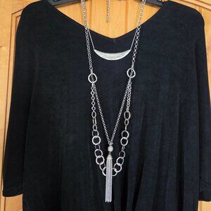 Chico's Long Silvertone Triple-Layer Tassel Necklace NWT